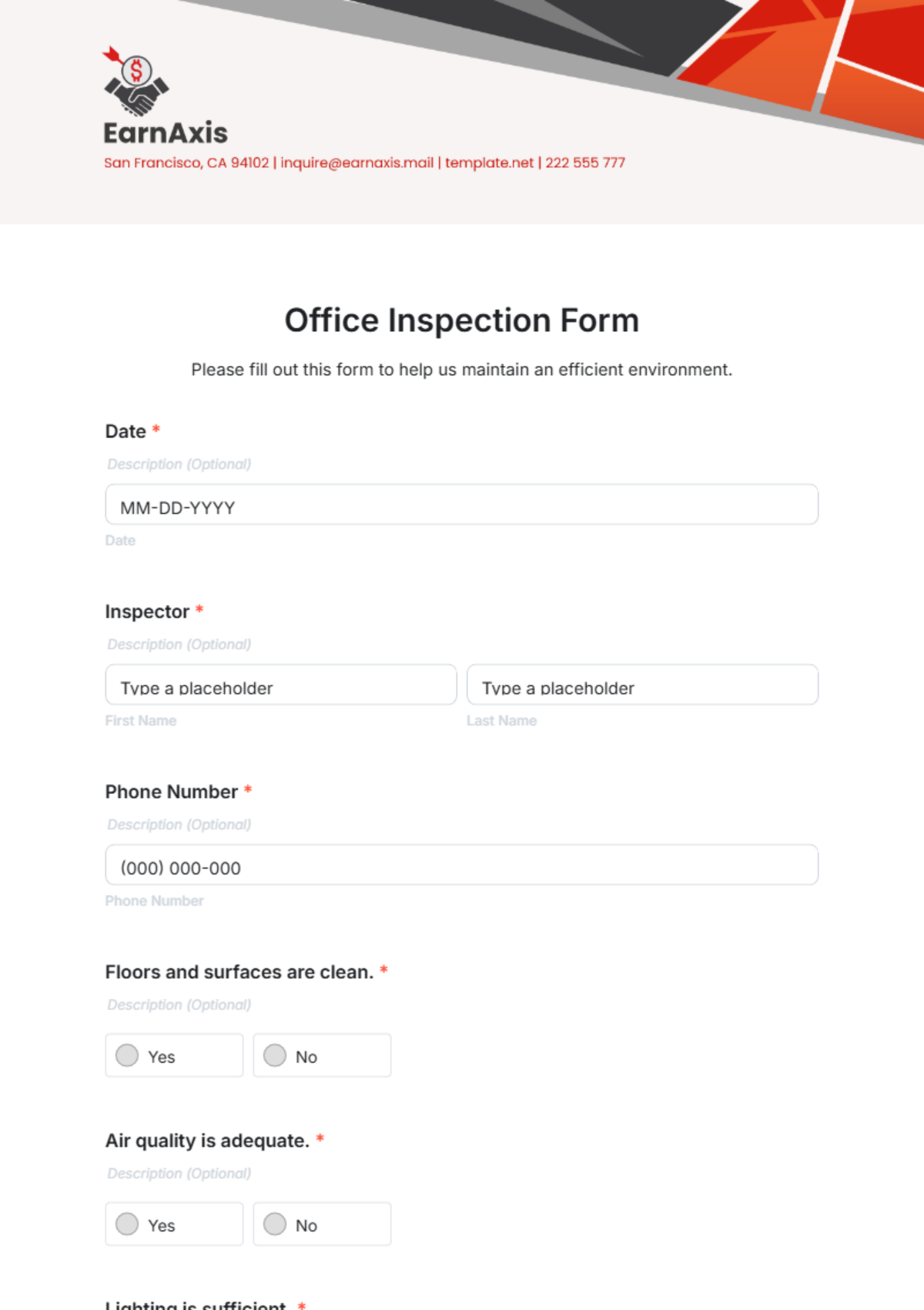 Office Inspection Form Template - Edit Online & Download