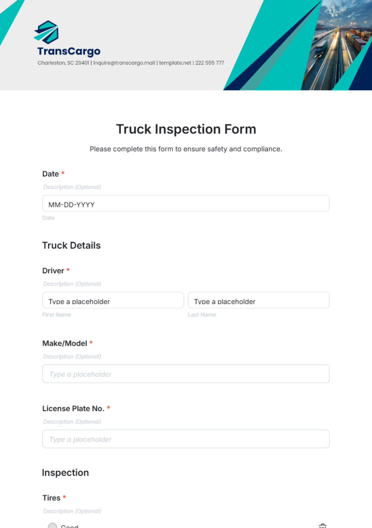 Truck Inspection Form Template - Edit Online & Download