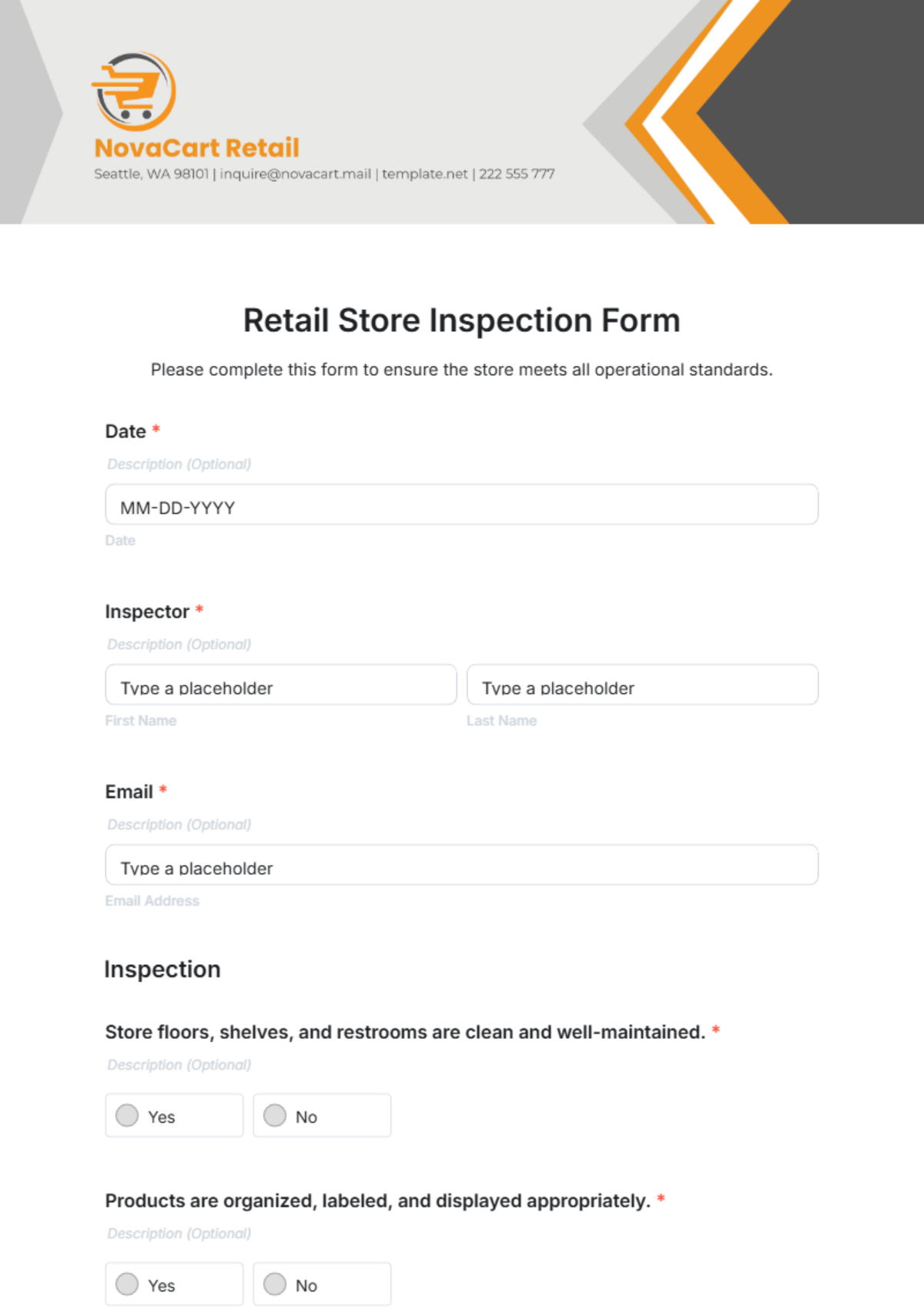 Retail Store Inspection Form Template - Edit Online & Download