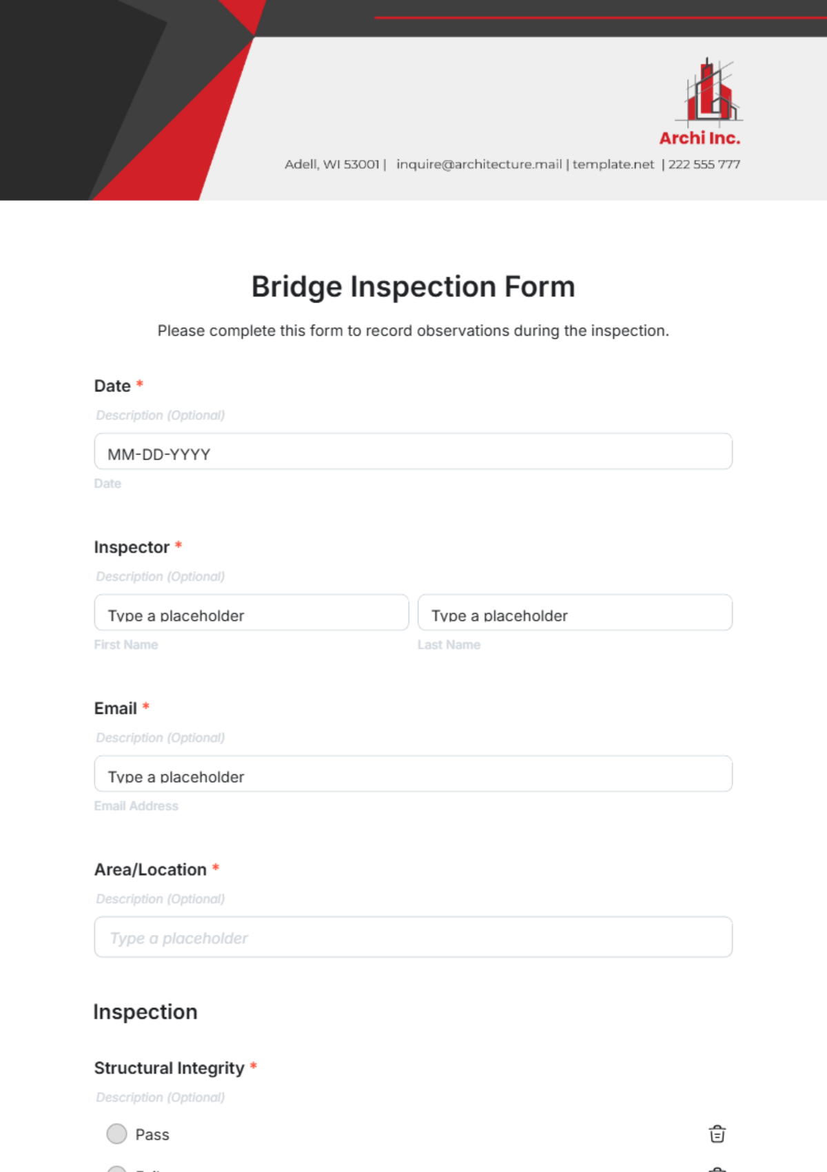 Bridge Inspection Form Template - Edit Online & Download