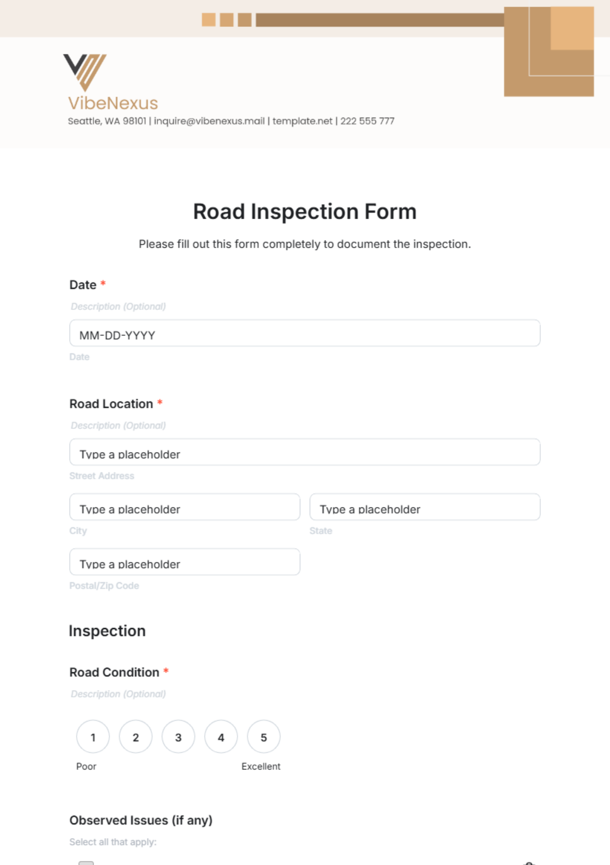 Road Inspection Form Template - Edit Online & Download