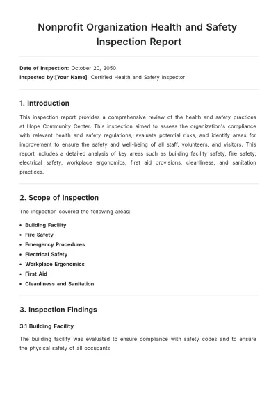 Free Nonprofit Organization Health and Safety Inspection Report Template to Edit Online