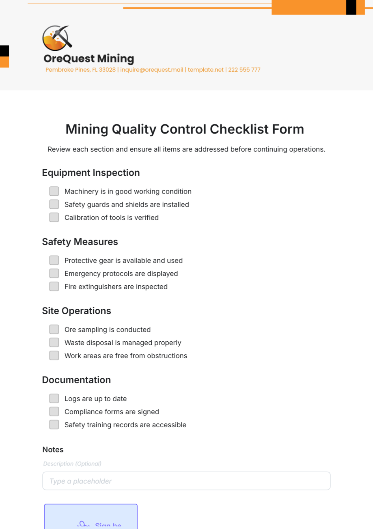 Mining Quality Control Checklist Form Template - Edit Online & Download