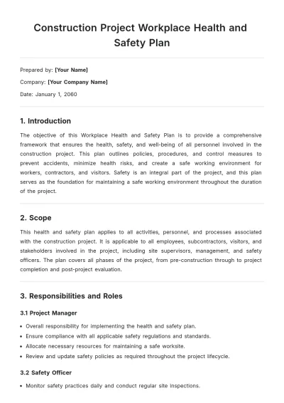 Free Construction Project Workplace Health and Safety Plan Template to Edit Online