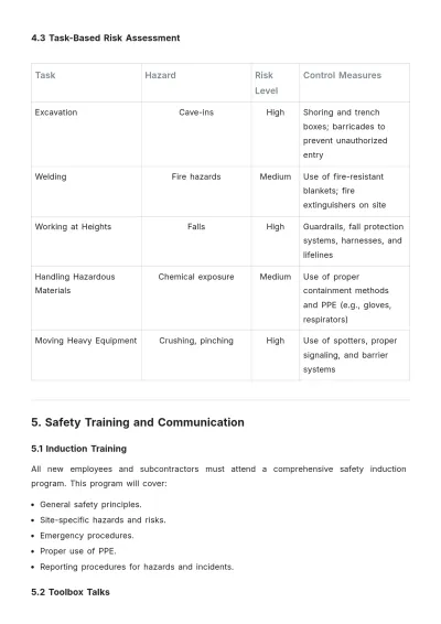 Free Construction Project Workplace Health and Safety Plan Template to Edit Online
