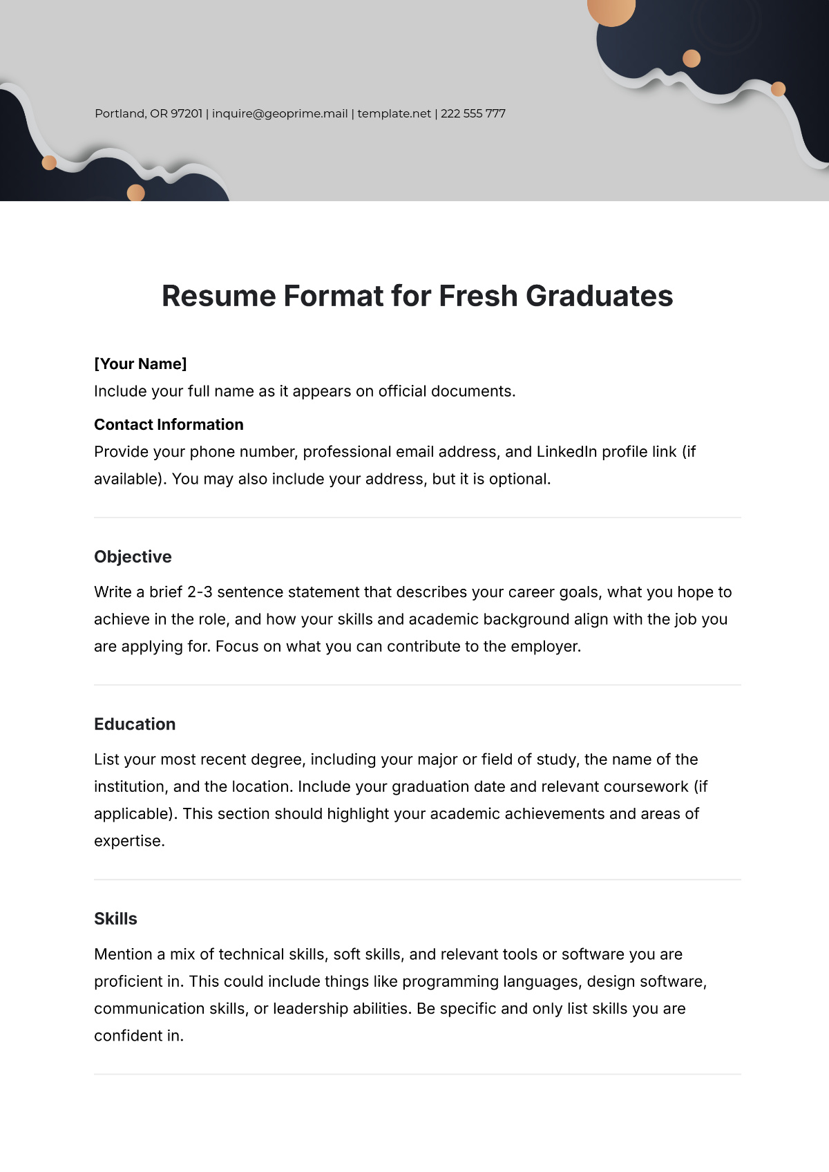 Resume Format for Fresh Graduates Template - Edit Online & Download