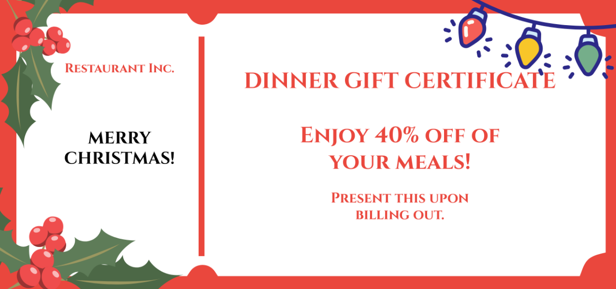 Free Dinner Christmas Gift Certificate Template - Edit Online & Download