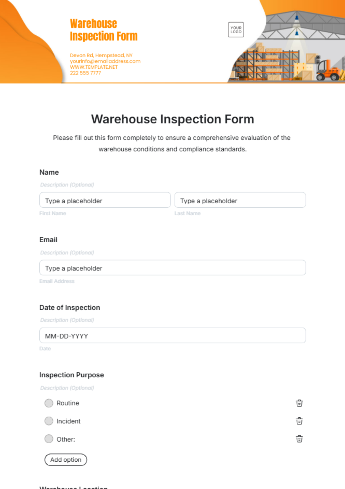 Free Warehouse Inspection Form Template Edit Online Download