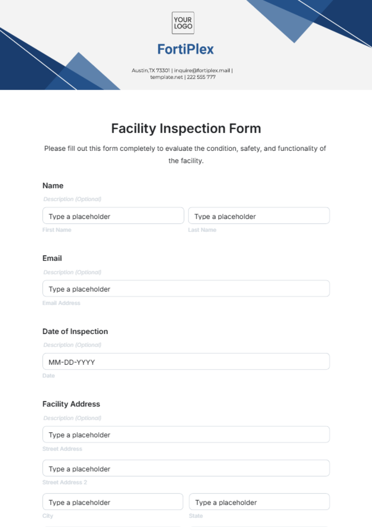 Facility Inspection Form Template - Edit Online & Download