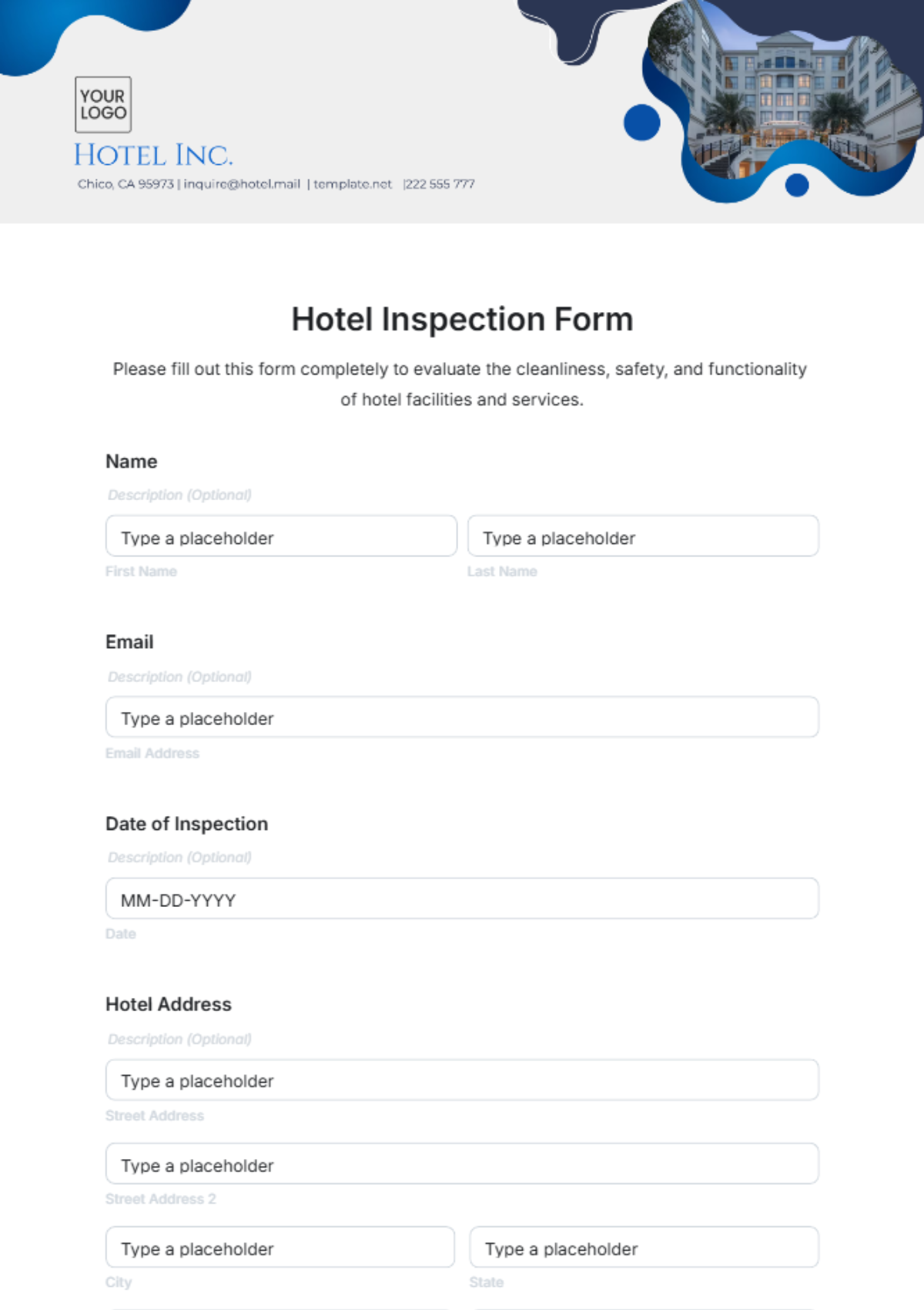 Hotel Inspection Form Template - Edit Online & Download