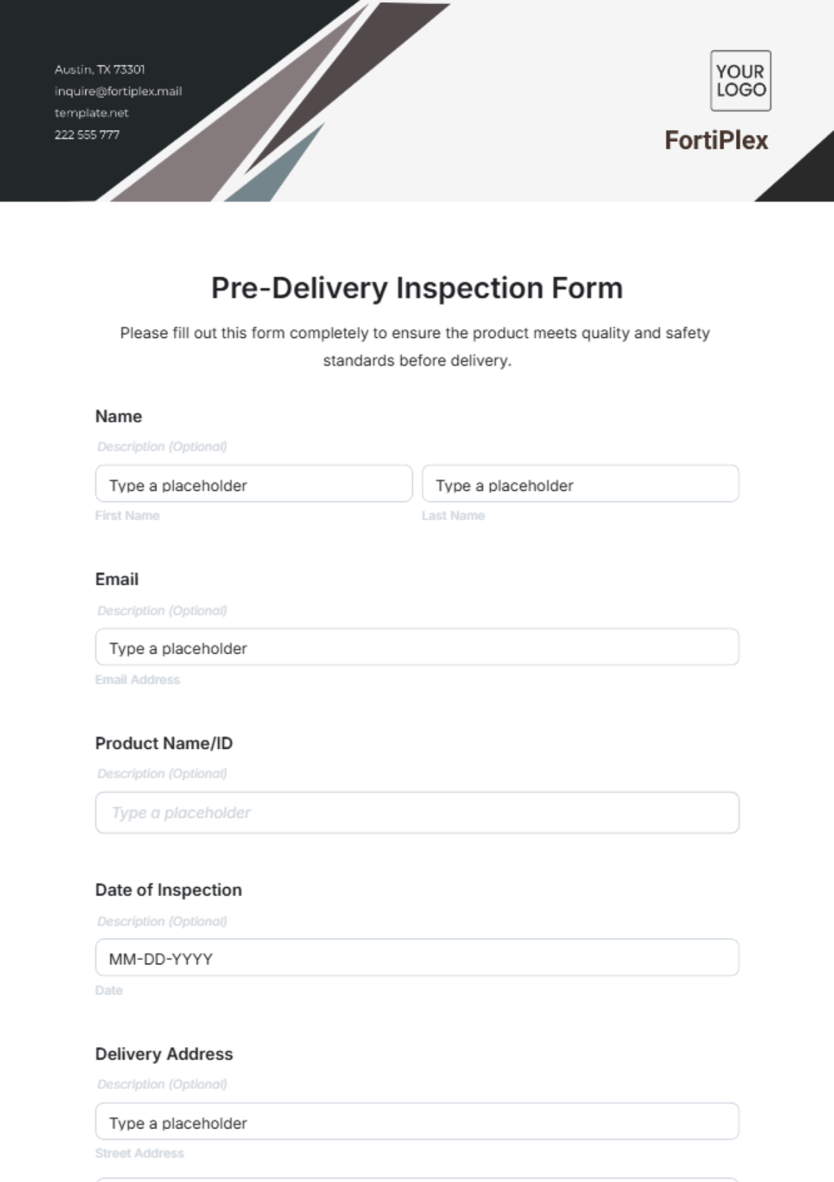 Pre-Delivery Inspection Form Template - Edit Online & Download