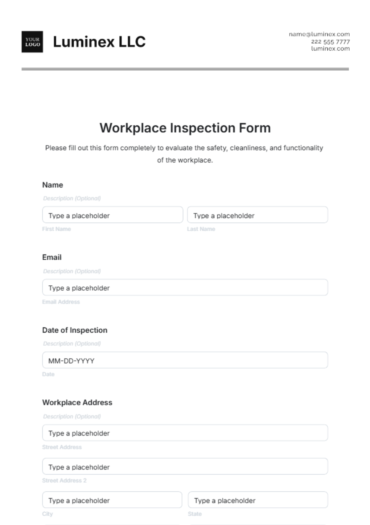 Workplace Inspection Form Template - Edit Online & Download