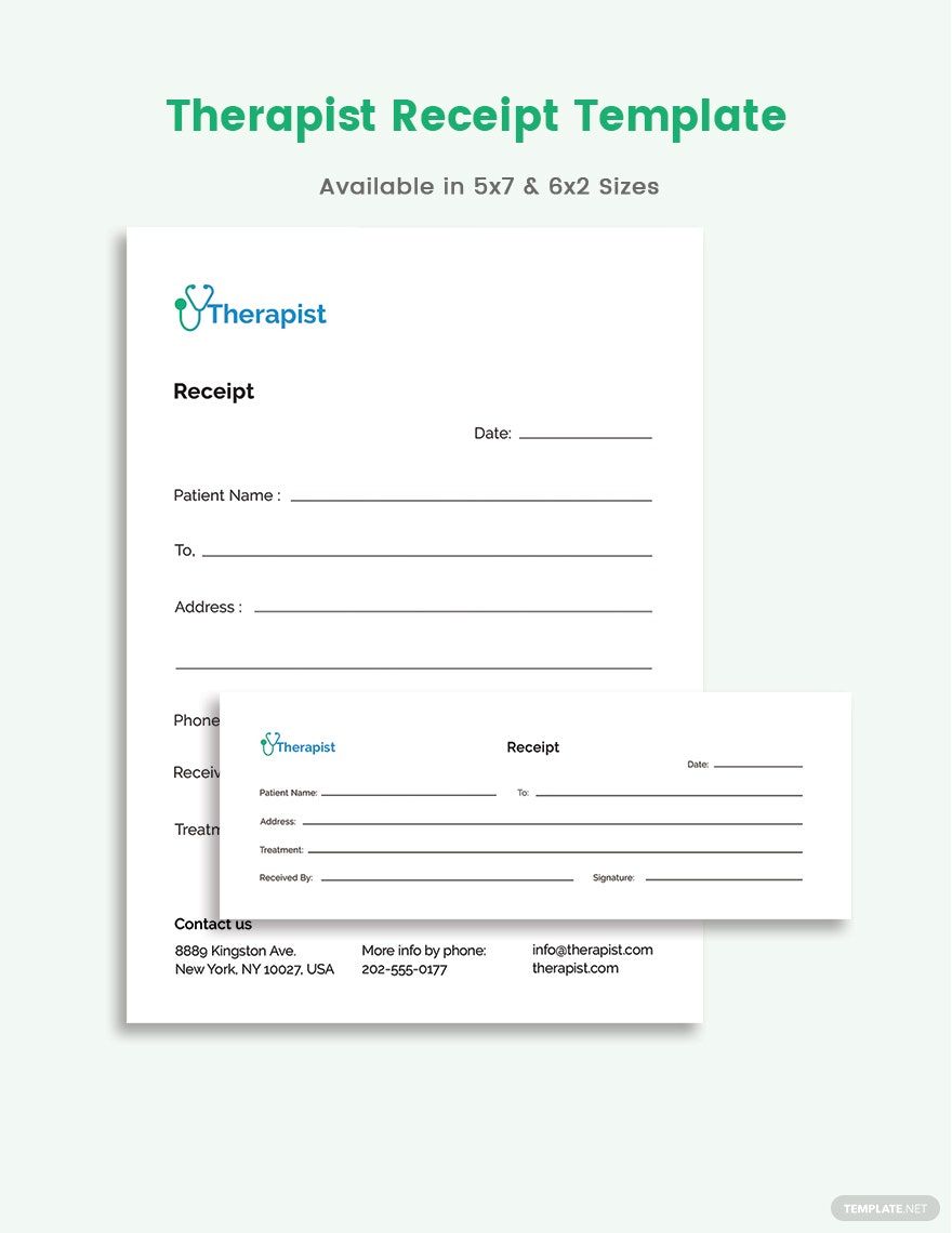 Therapist Receipt Template in Word, Google Docs, Google Sheets, Illustrator, PSD, Apple Pages, Publisher, InDesign