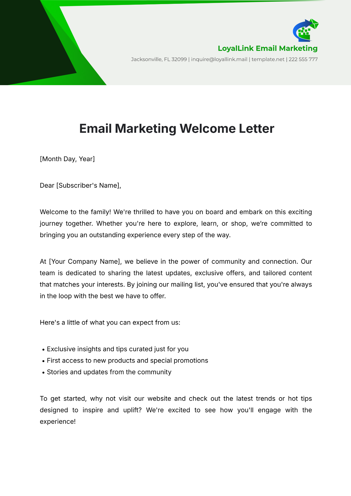 Email Marketing Welcome Letter Template - Edit Online & Download