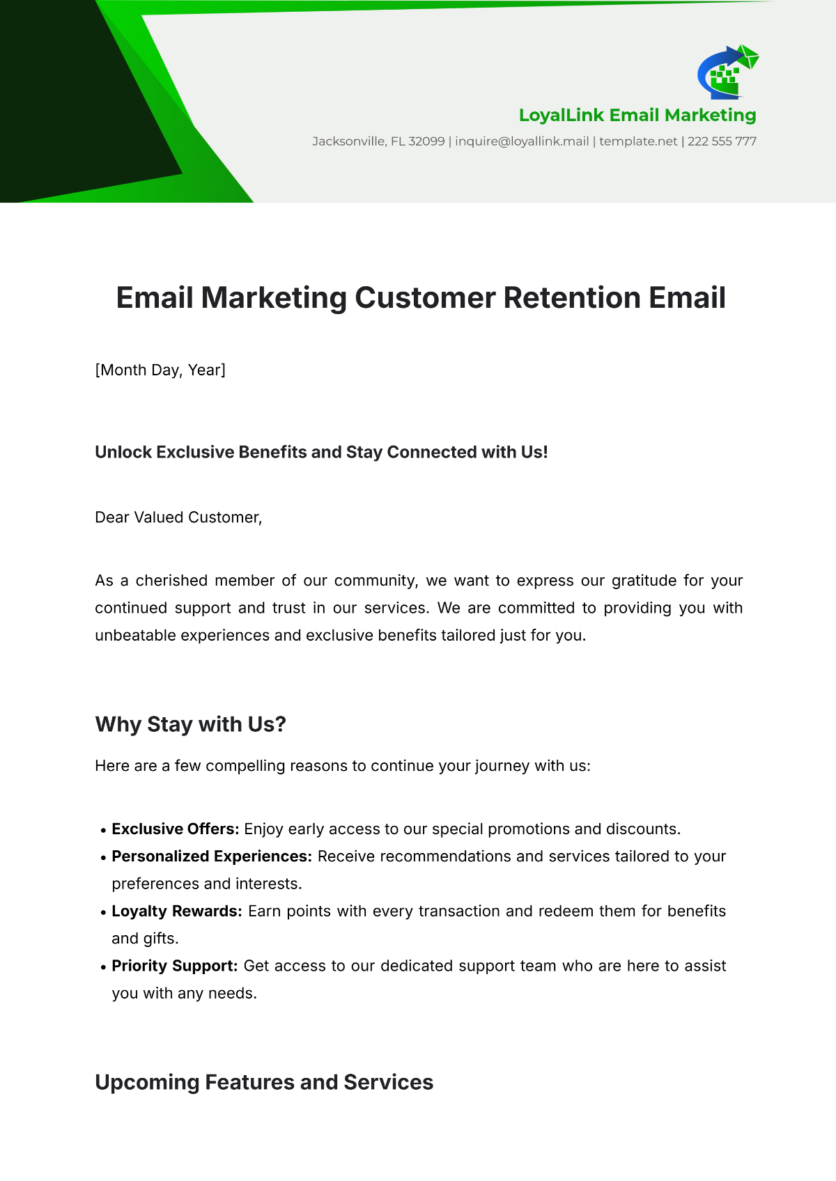 Email Marketing Customer Retention Email Template - Edit Online & Download