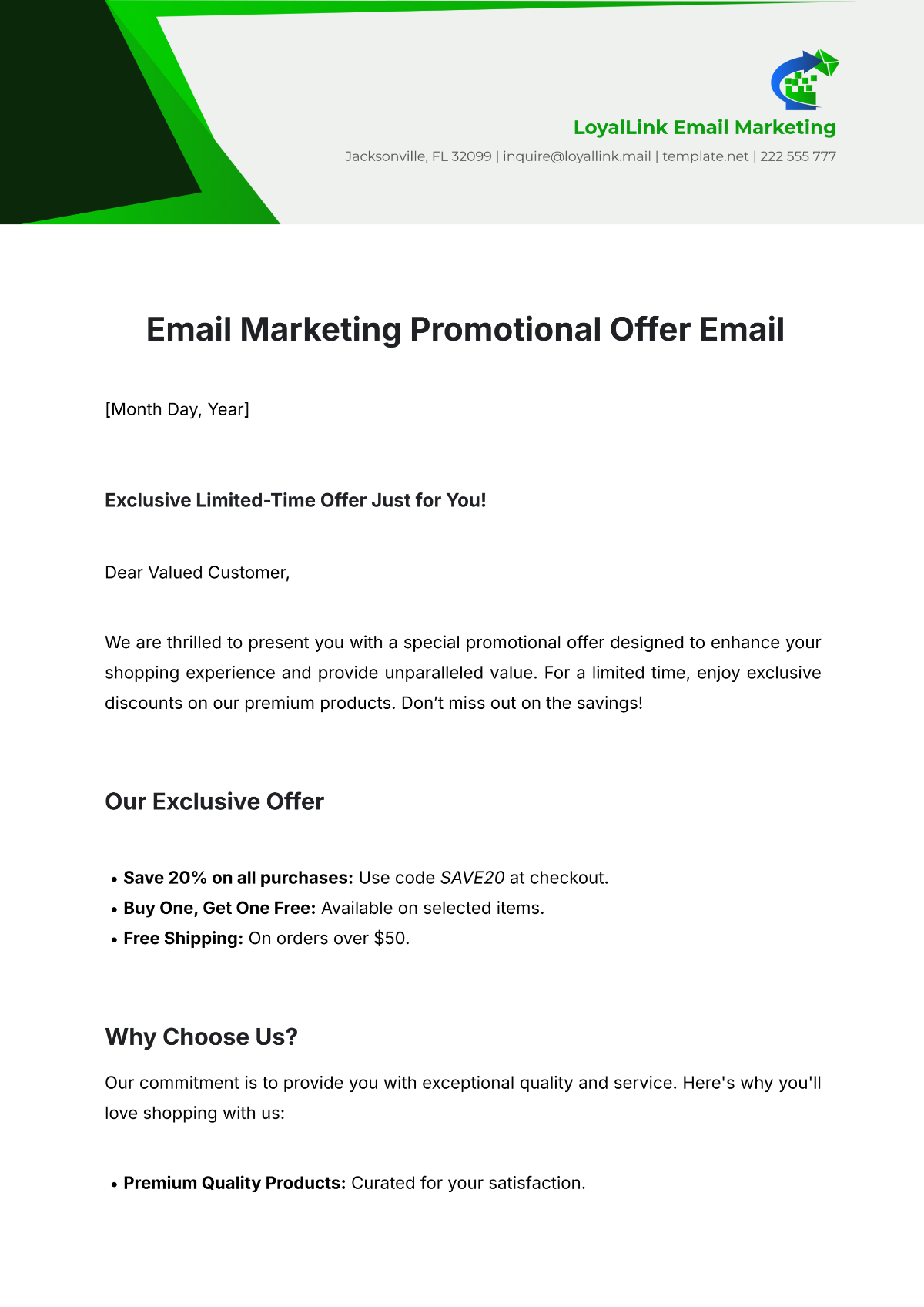 Email Marketing Promotional Offer Email Template - Edit Online & Download