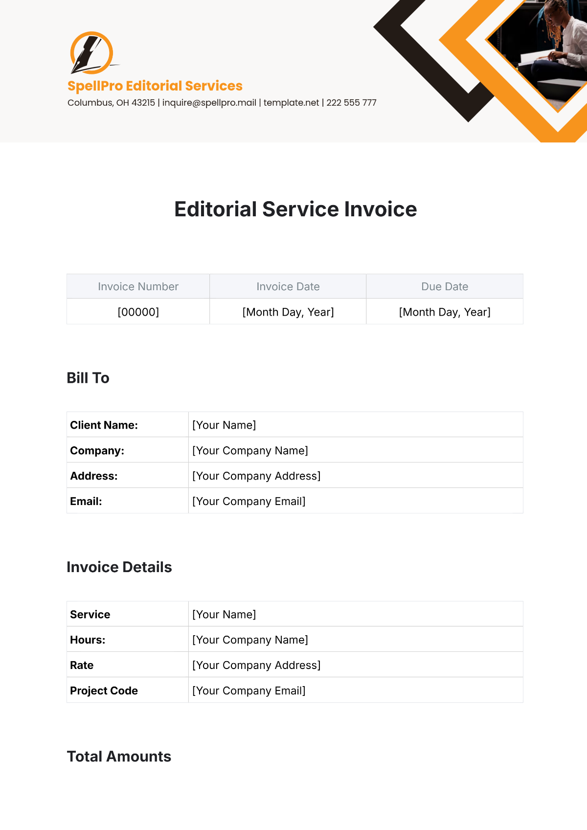 Editorial Service Invoice Template - Edit Online & Download