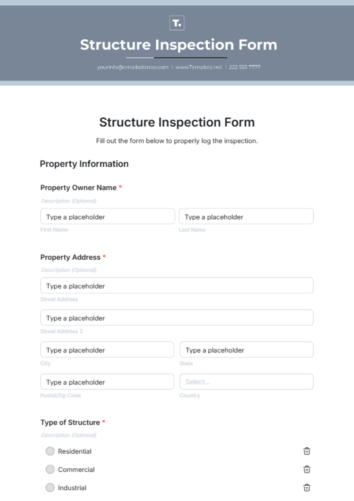 Structure Inspection Form Template - Edit Online & Download