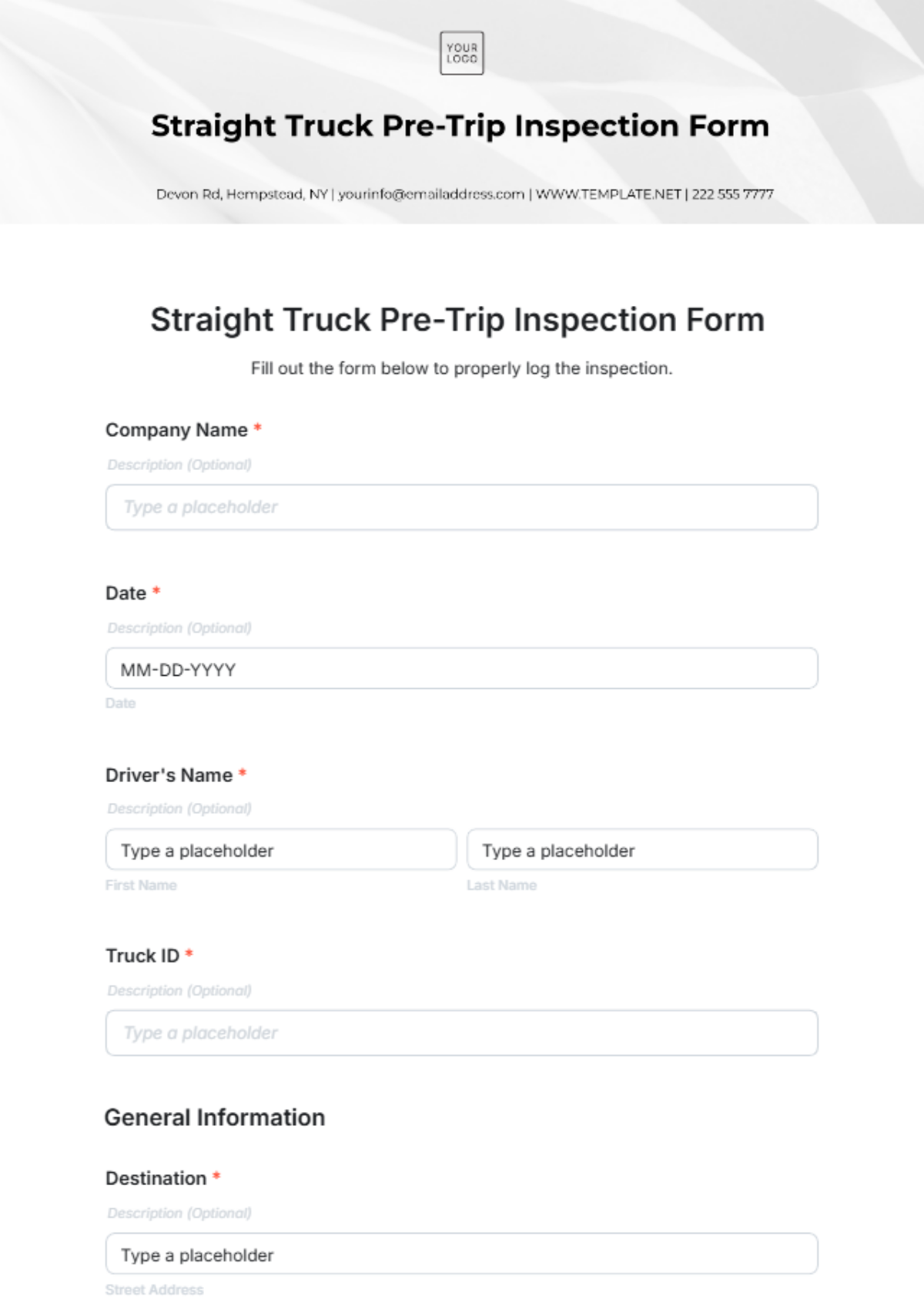 Straight Truck Pre-Trip Inspection Form Template - Edit Online & Download