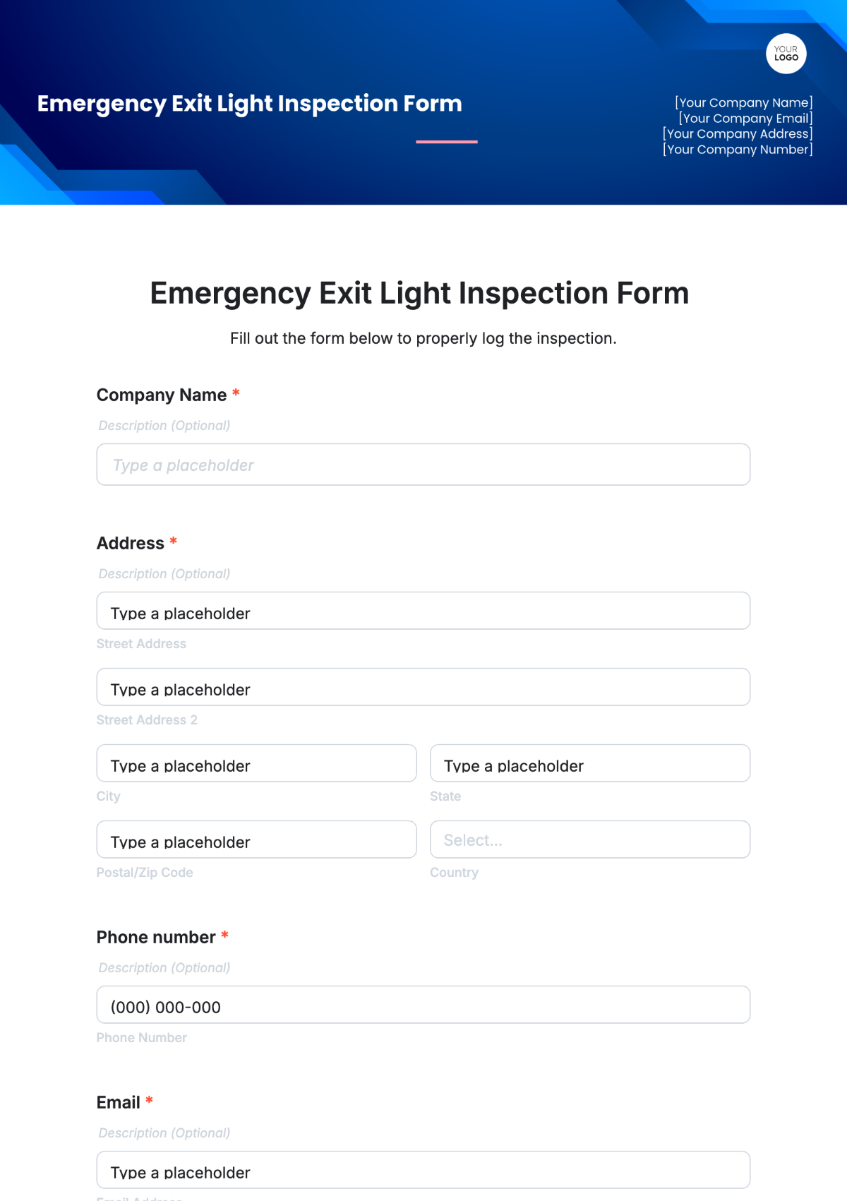 Emergency Exit Light Inspection Form Template - Edit Online & Download