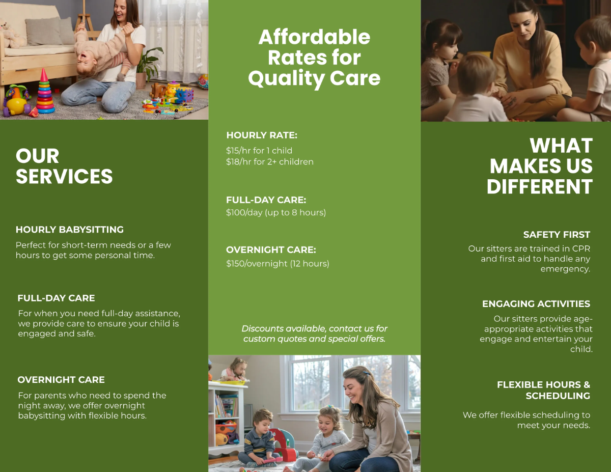 Free Baby Sitting Brochure Template to Edit Online