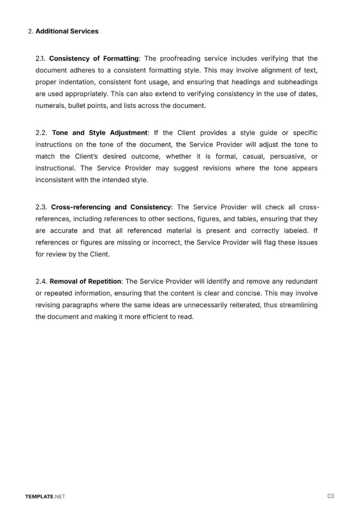 Free Editorial Service Proofreading Contract Template to Edit Online