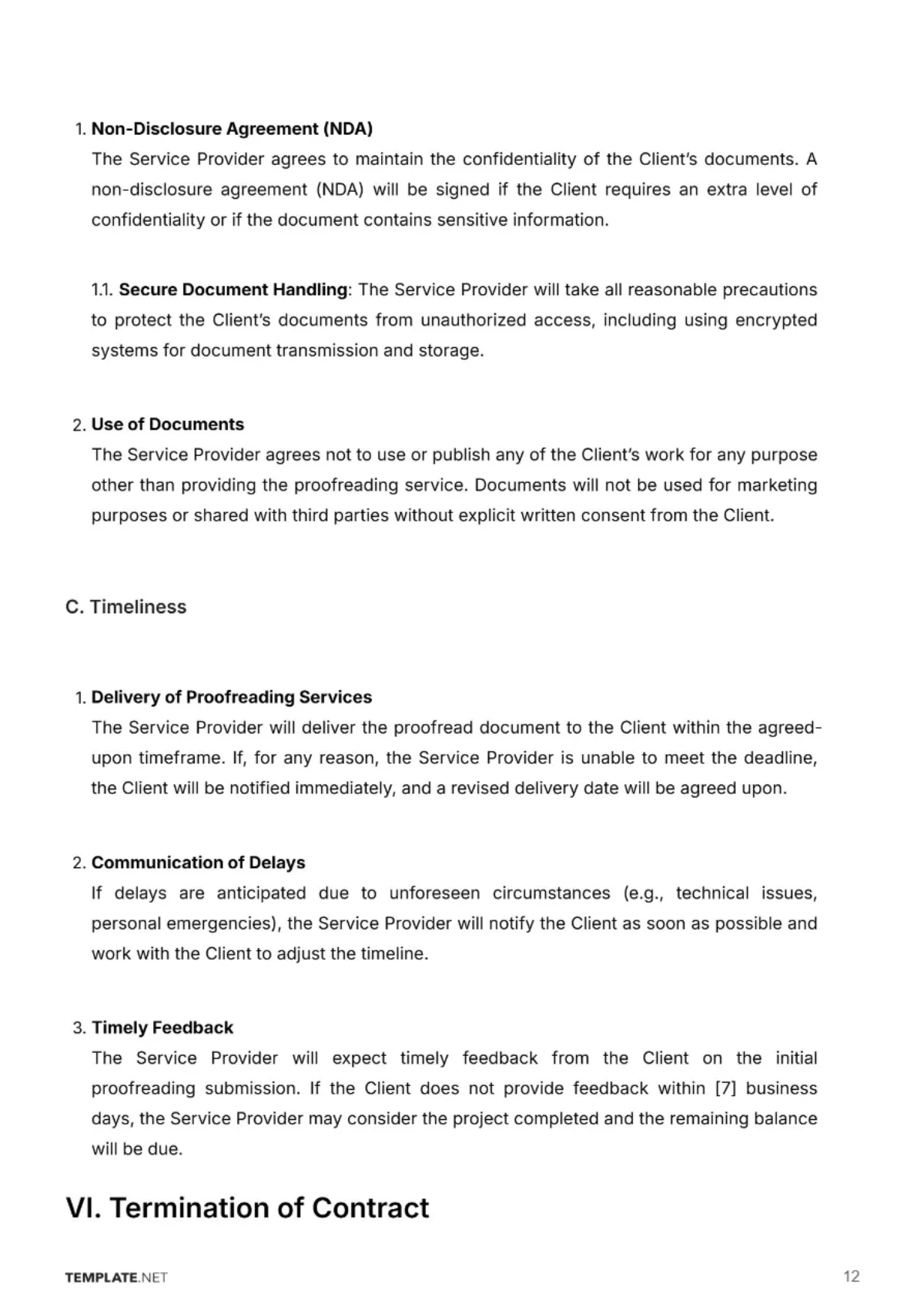 Free Editorial Service Proofreading Contract Template to Edit Online