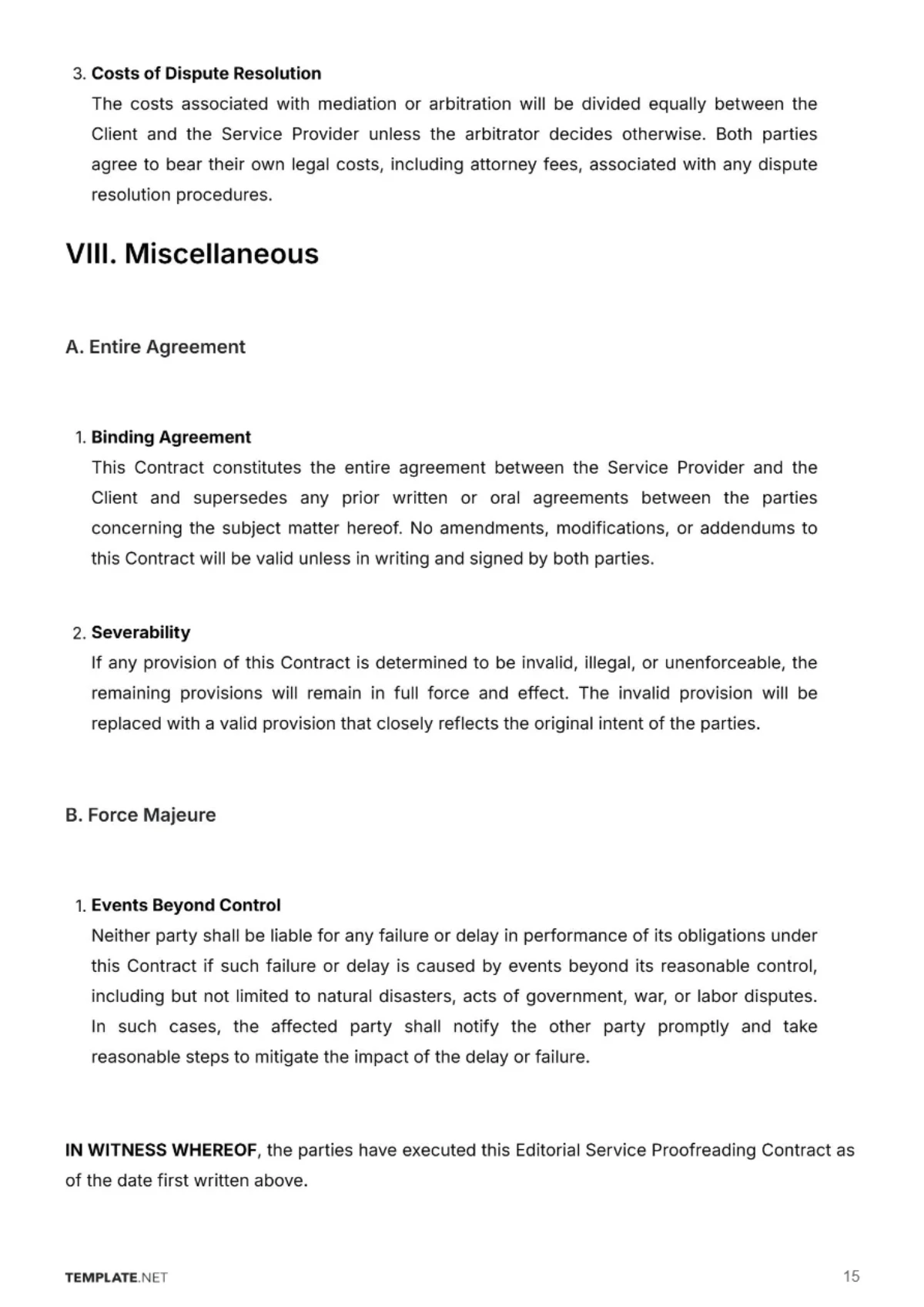 Free Editorial Service Proofreading Contract Template to Edit Online