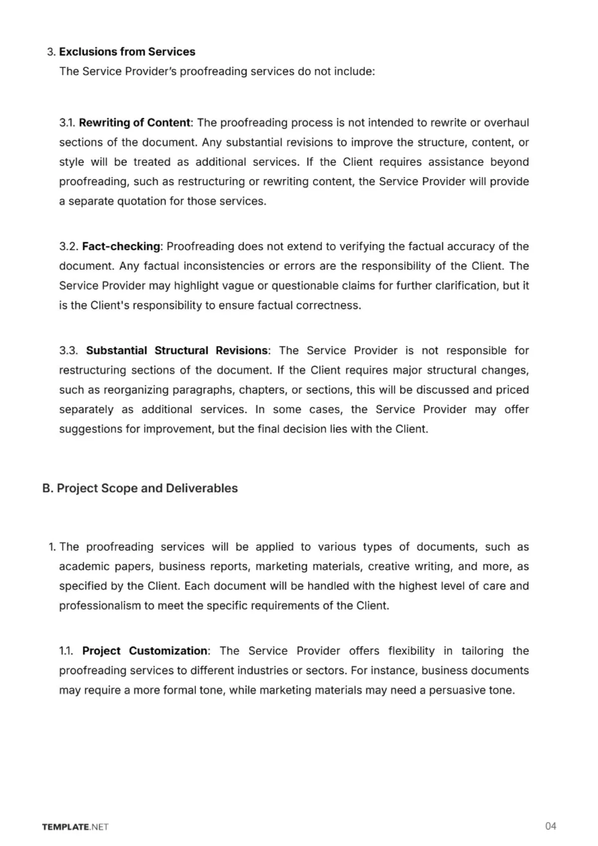 Free Editorial Service Proofreading Contract Template to Edit Online