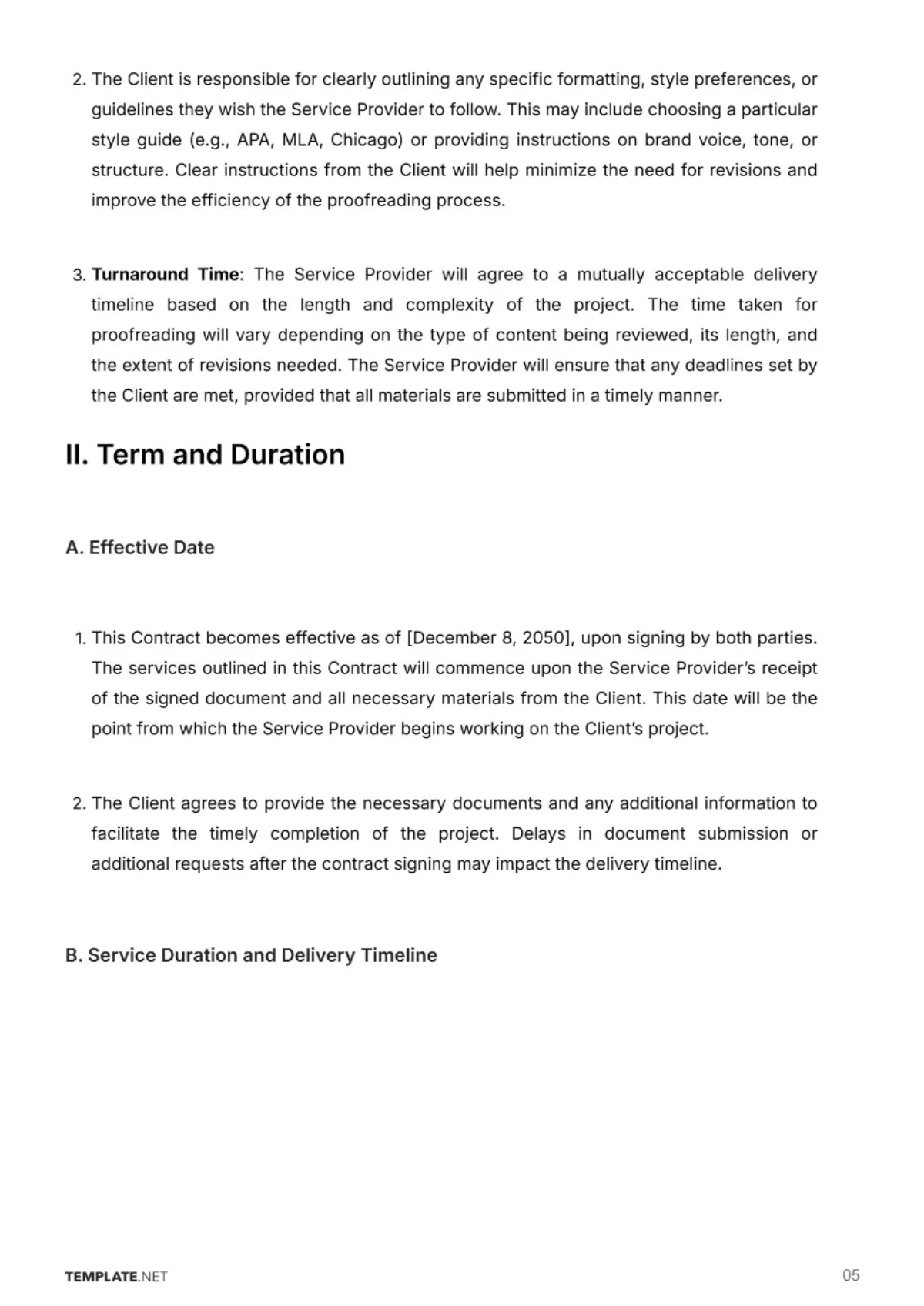 Free Editorial Service Proofreading Contract Template to Edit Online
