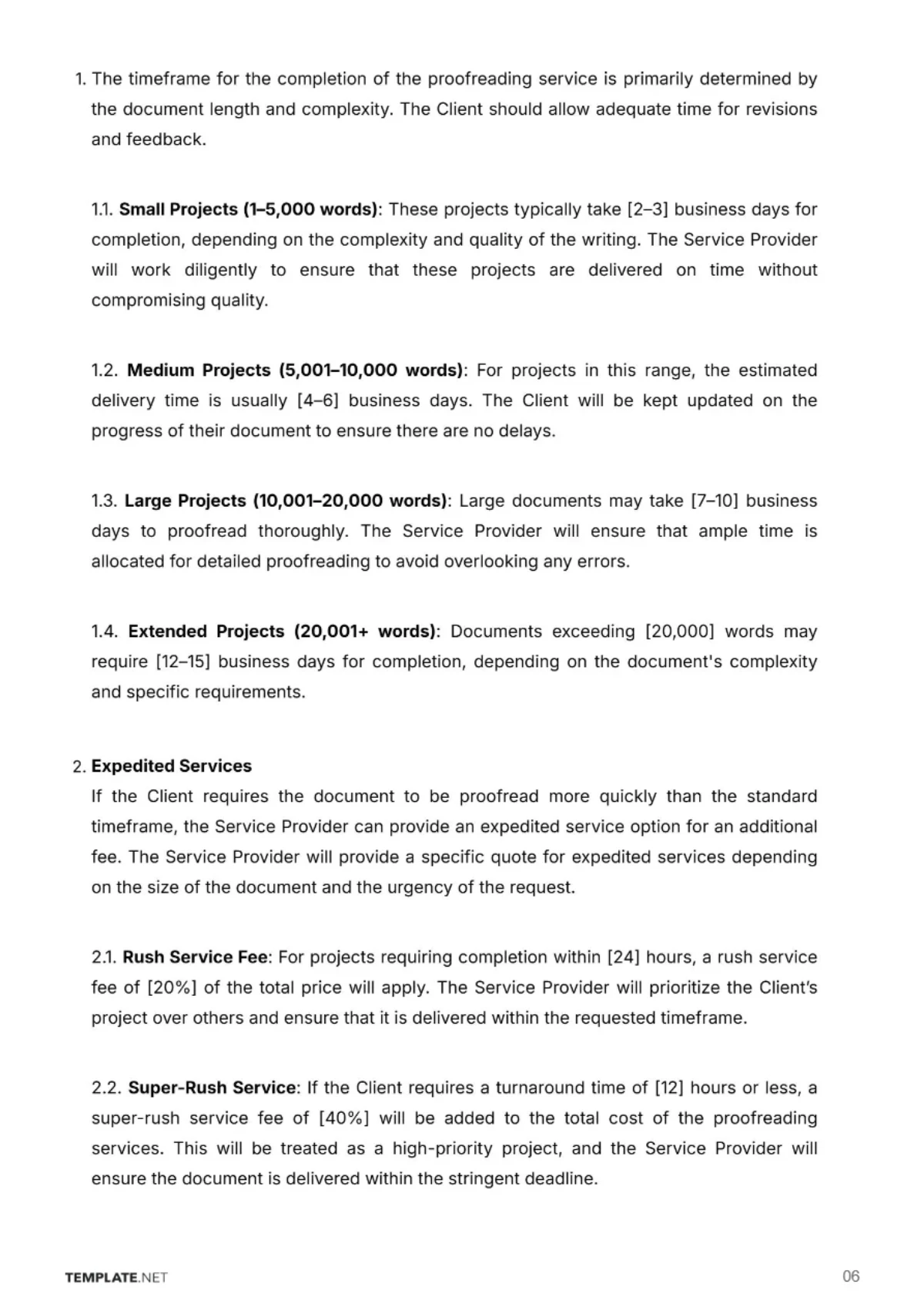 Free Editorial Service Proofreading Contract Template to Edit Online