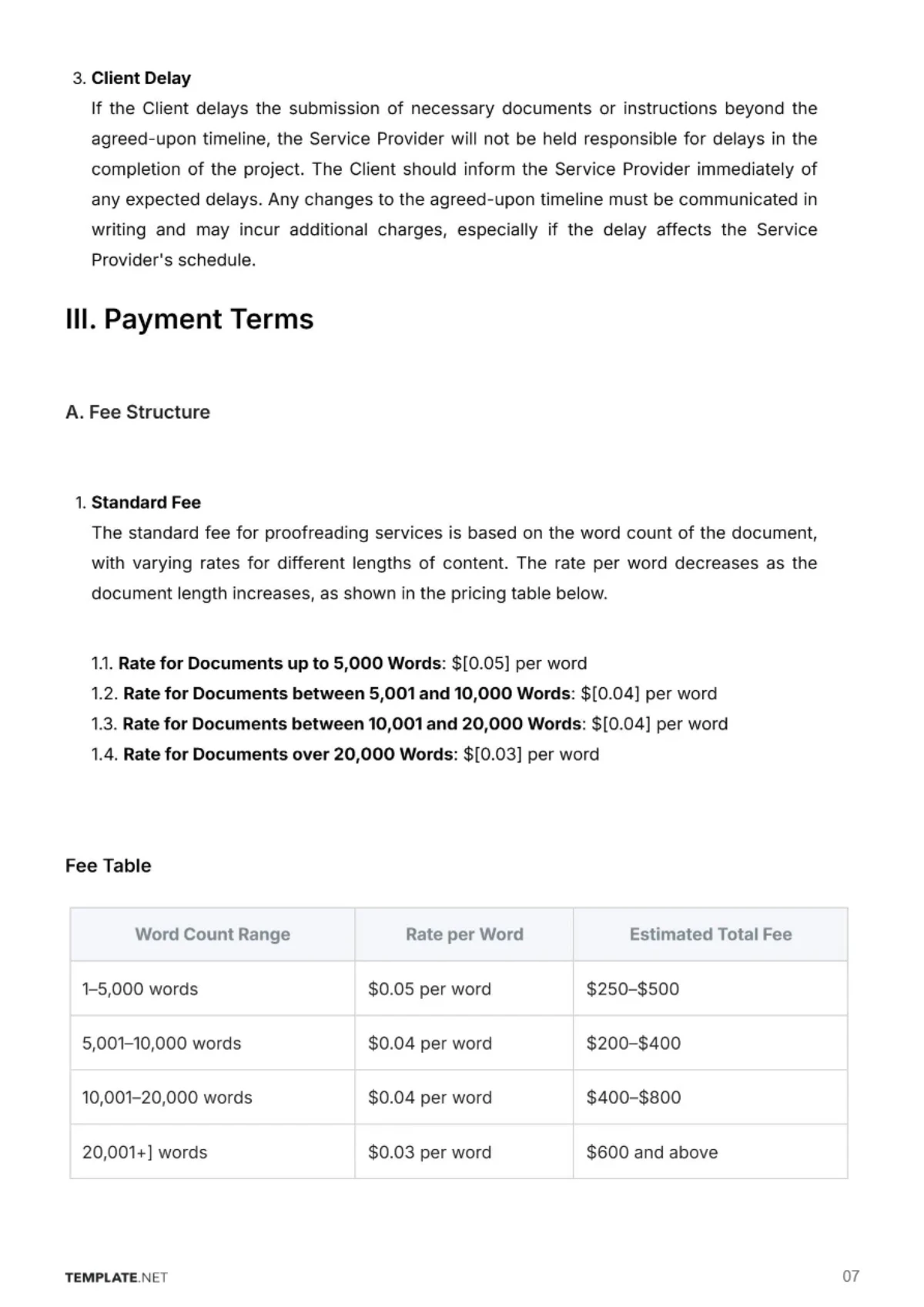 Free Editorial Service Proofreading Contract Template to Edit Online