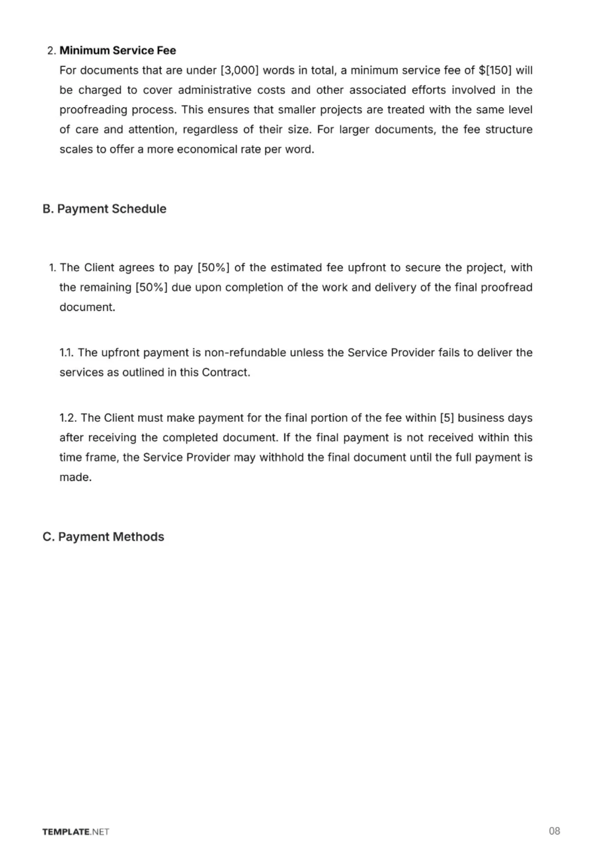 Free Editorial Service Proofreading Contract Template to Edit Online