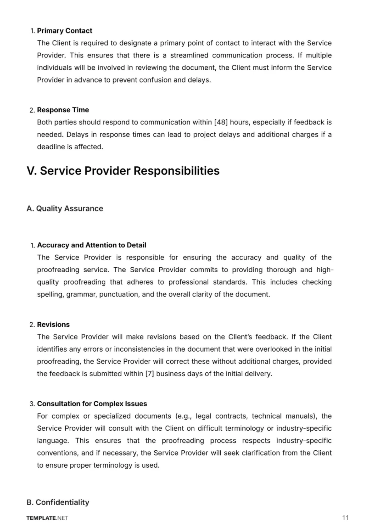 Free Editorial Service Proofreading Contract Template to Edit Online