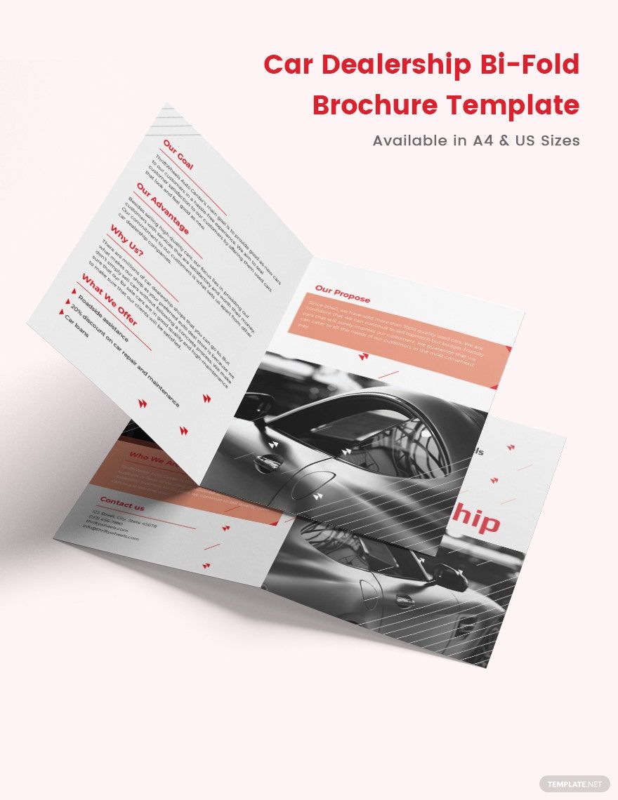 Car Dealership Bi-Fold Brochure Template in Word, Google Docs, Illustrator, PSD, Apple Pages, Publisher, InDesign