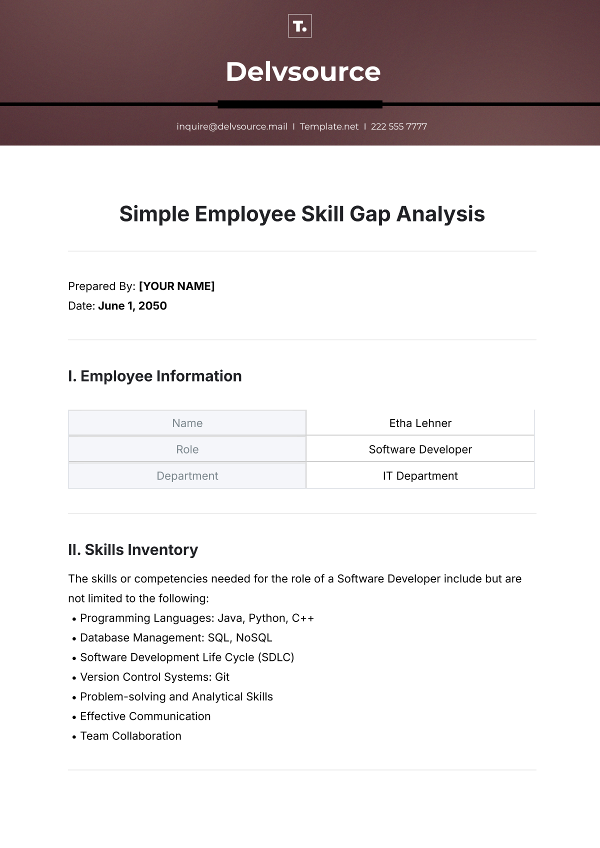 Free Simple Employee Skill Gap Analysis Template