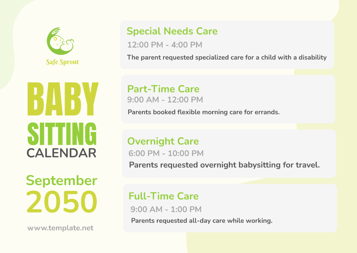 Baby Sitting Calendar Template - Edit Online & Download