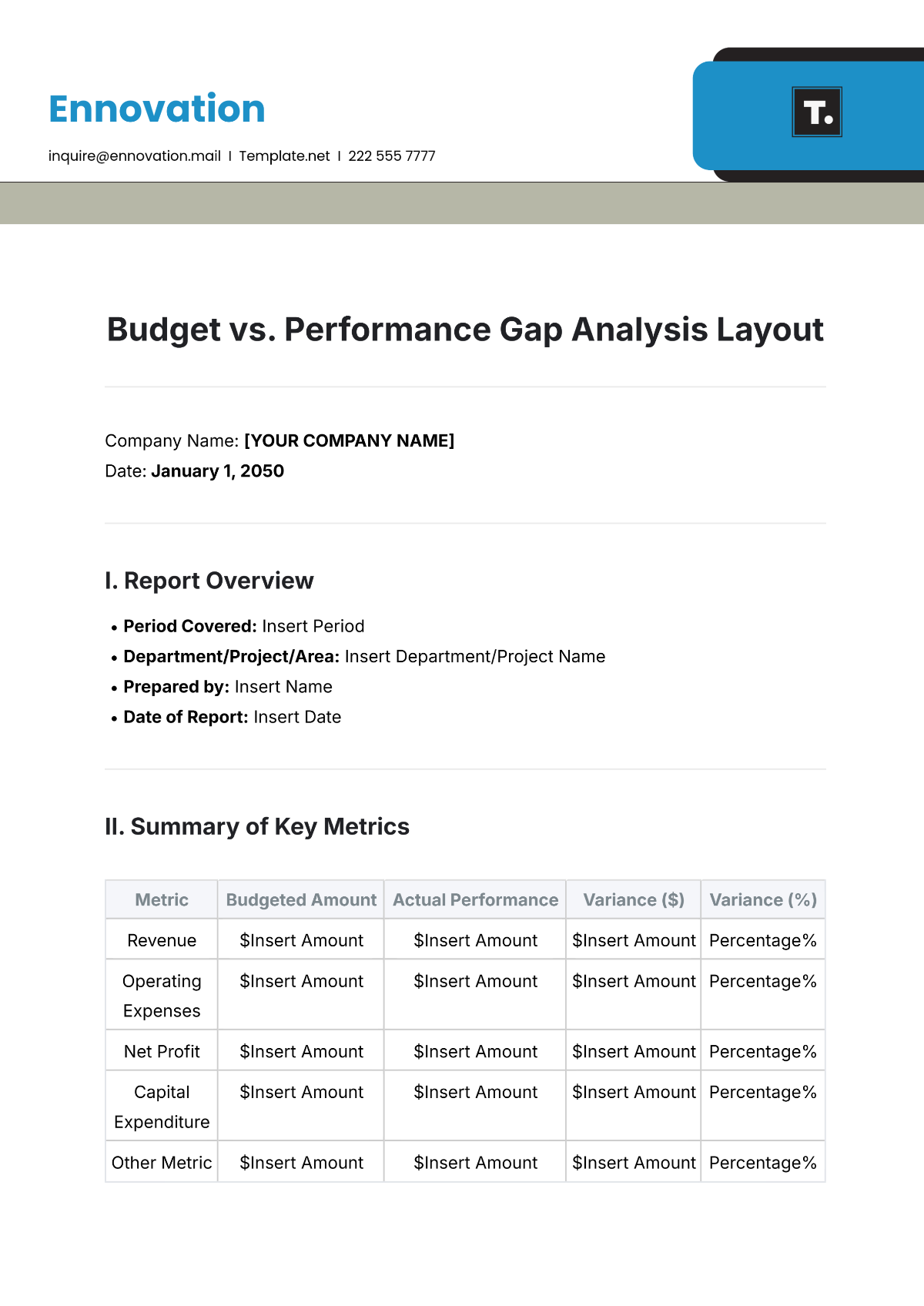 Free Budget vs. Performance Gap Analysis Layout Template