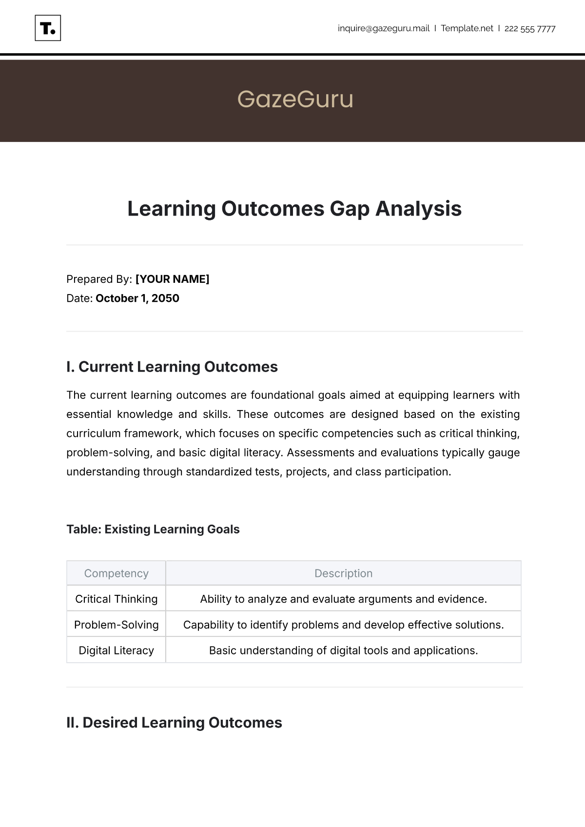 Free Learning Outcomes Gap Analysis Template