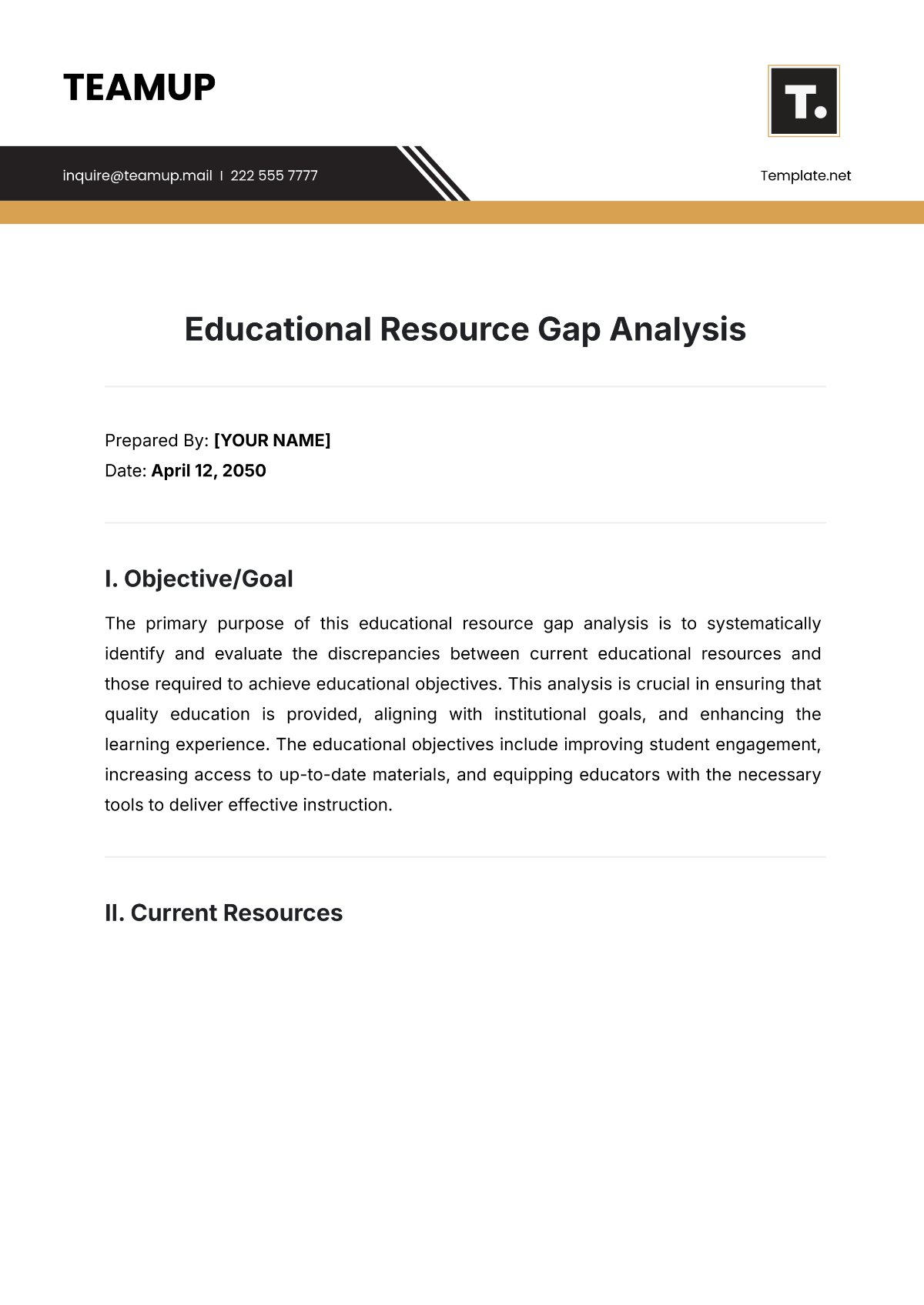 Free Educational Resource Gap Analysis Template