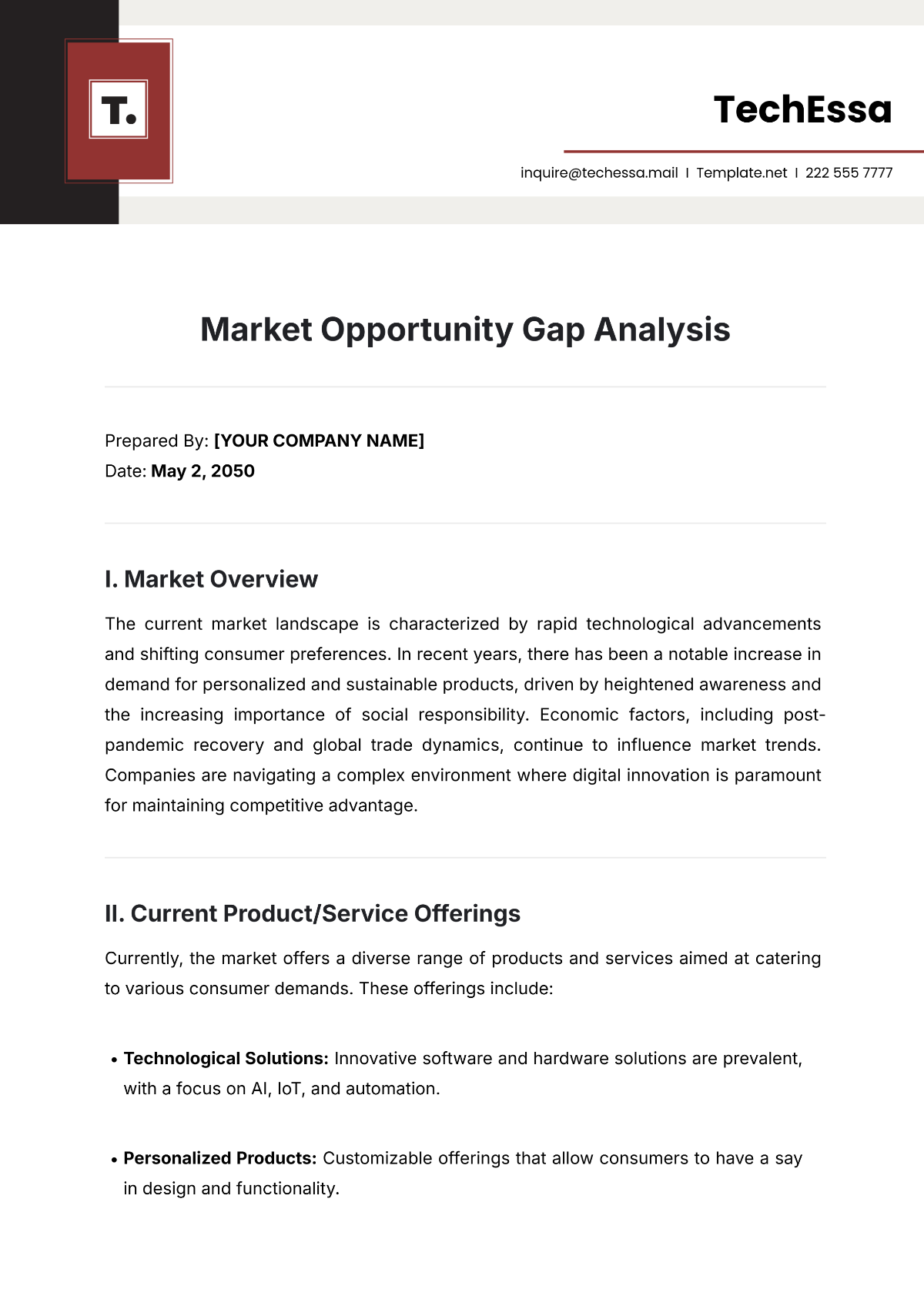 Free Market Opportunity Gap Analysis Template