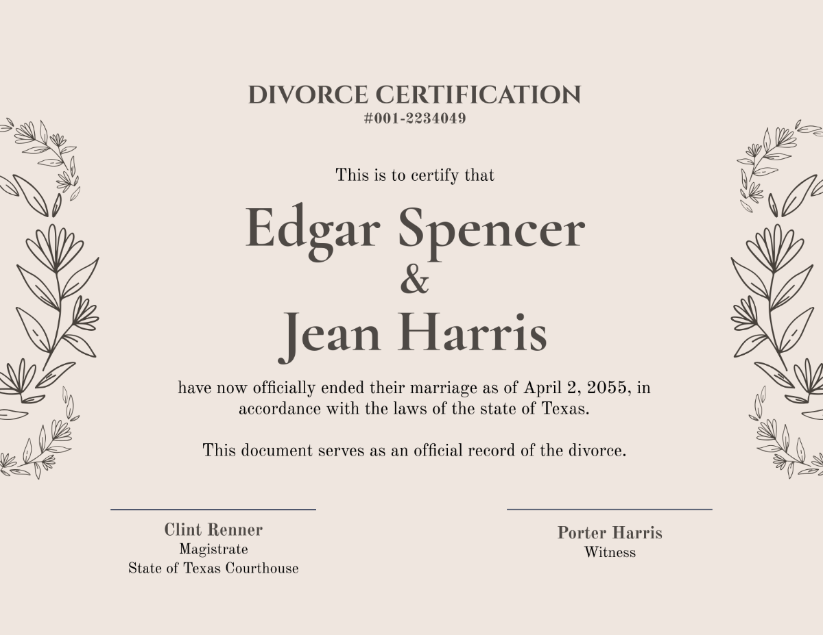 Free Simple Divorce Certificate Template - Edit Online & Download