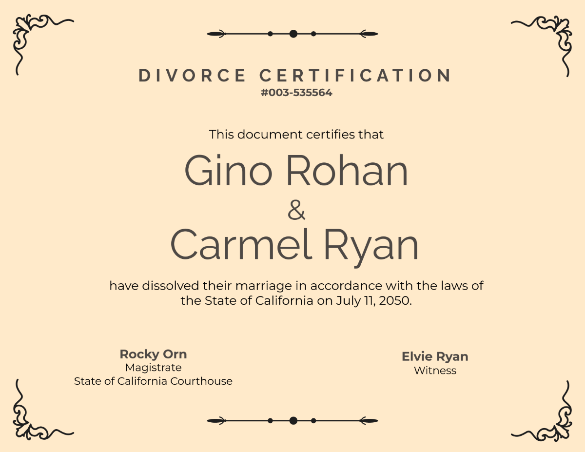 Free Editable Divorce Certificate Template - Edit Online & Download