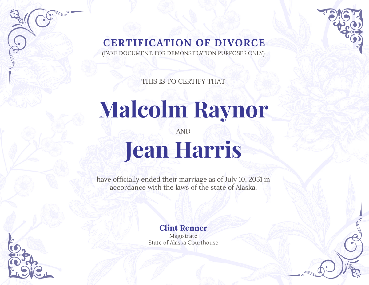 Free Fake Divorce Certificate Design Template - Edit Online & Download