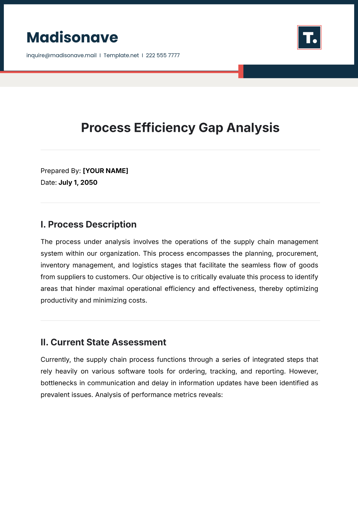 Free Process Efficiency Gap Analysis Template