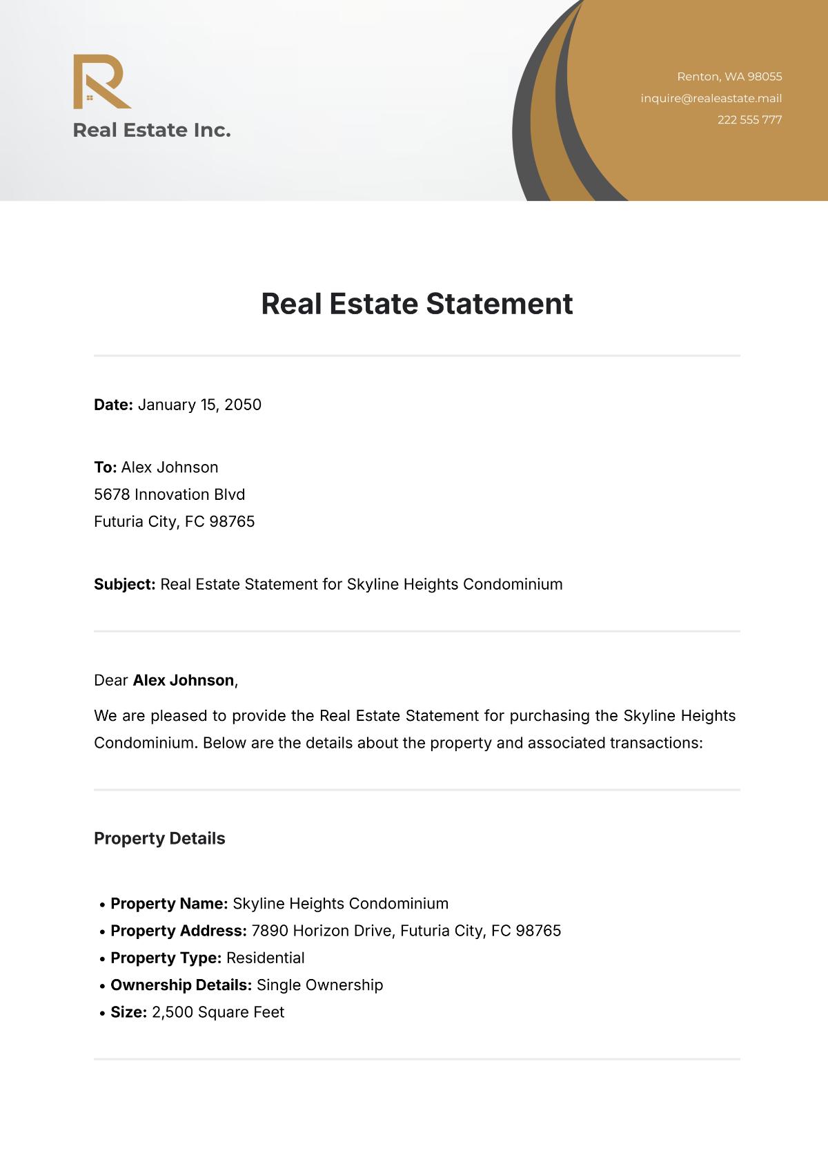 Real Estate Statement Template - Edit Online & Download