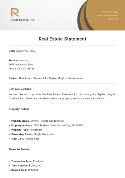 Free Real Estate Statement Template to Edit Online