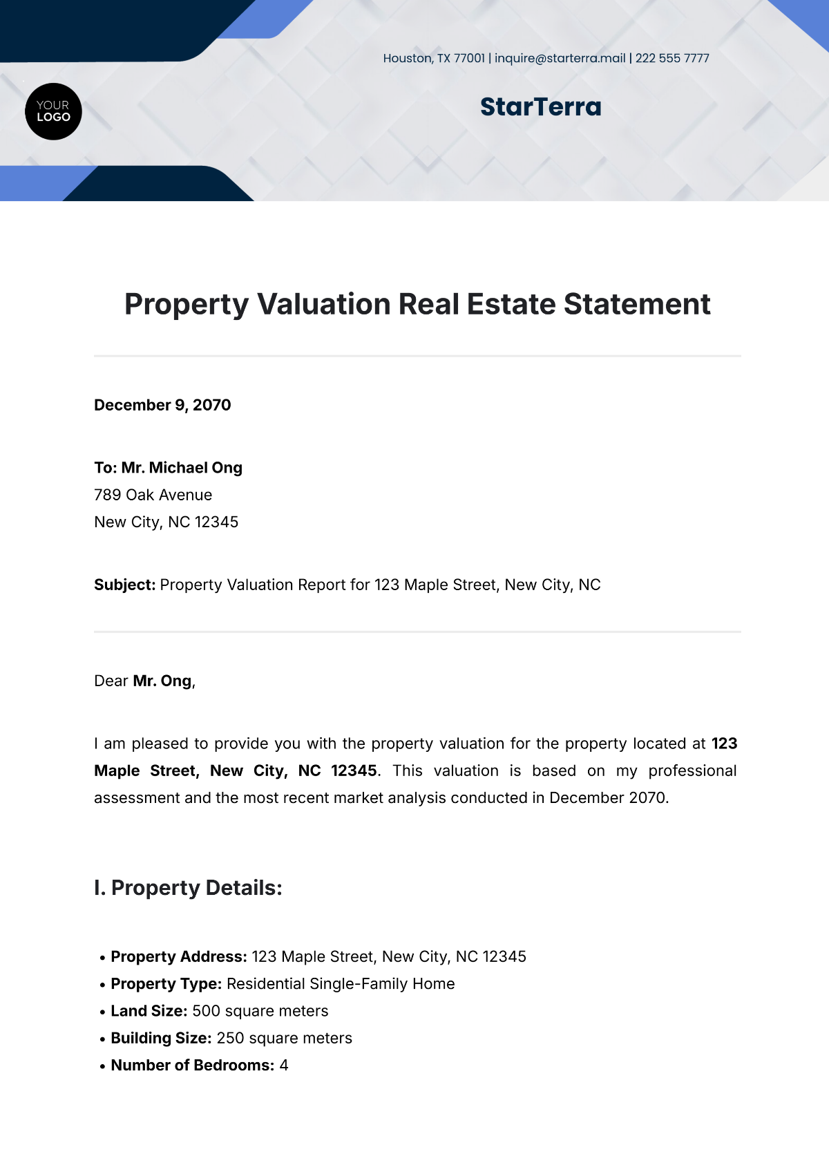 Property Valuation Real Estate  Statement Template - Edit Online & Download