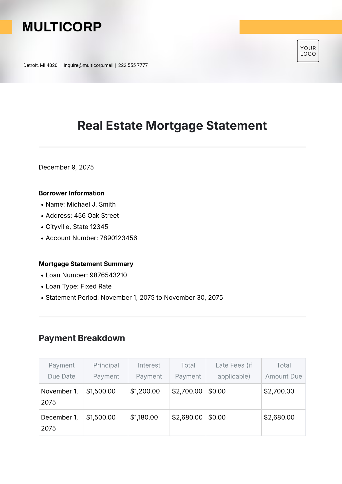 Real Estate Mortgage Statement Template - Edit Online & Download