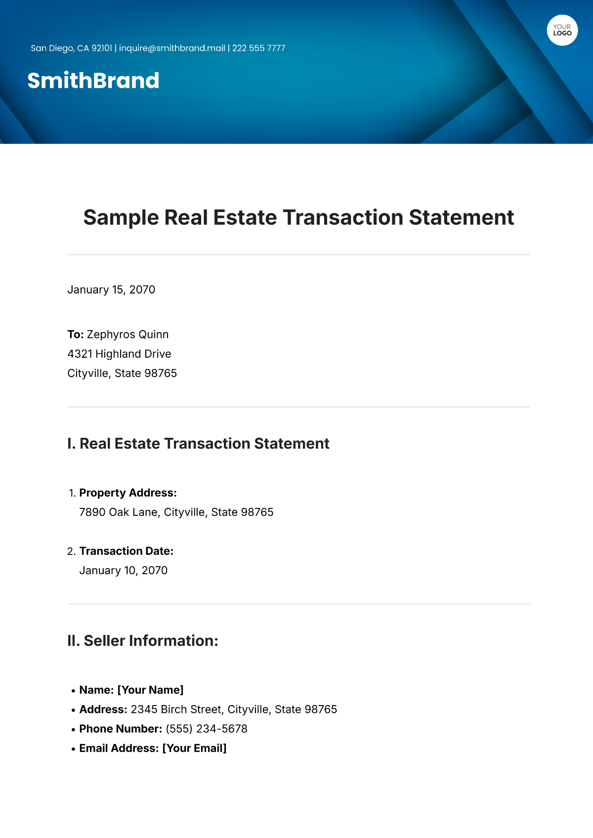 Sample Real Estate Transaction Statement Template - Edit Online & Download